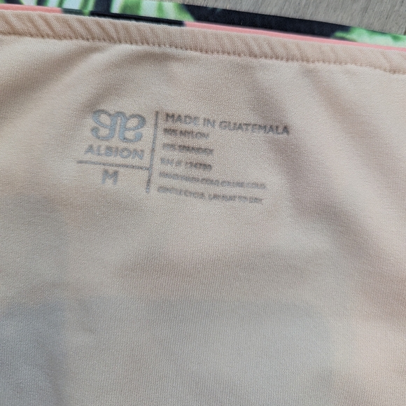 Albion Black and White Striped Bikini Top with Pink and Green Leaf Bottoms - Picture 8 of 9